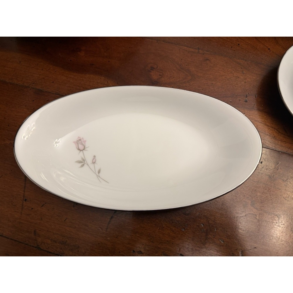 Noritake Pasadena 6311 Oval Relish Pickle Dish - Pinkβ Rose Platinum Trim 9"